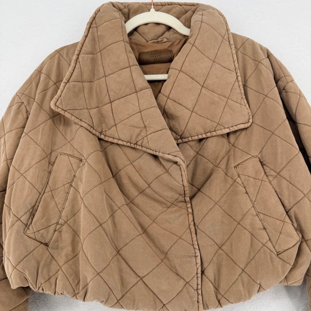 BlankNYC Cropped Quilted Puffer Jacket Tan Size S